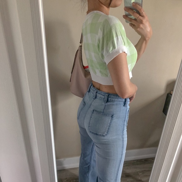 SHEIN Gingham Crop ShortSleeve Knit Top - Picture 4 of 10